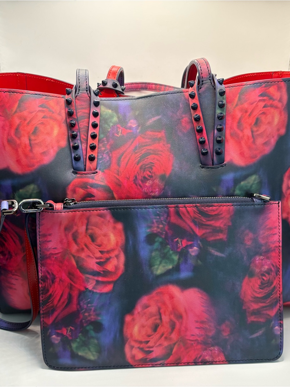 Christian Louboutin Red Rose Print Tote with Detachable Pouch